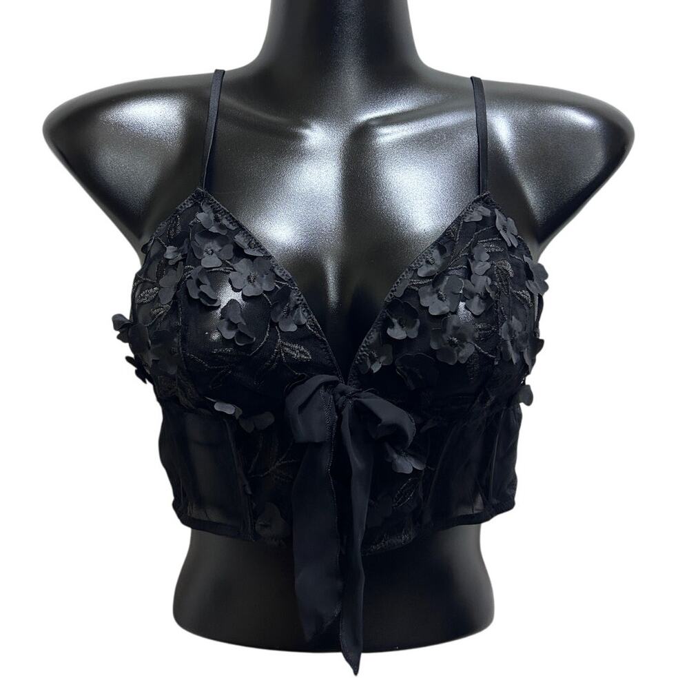 Victoria's Secret Blk Luxe Dream Angels Bra M 3D Floral Mini Corset Boning Chic